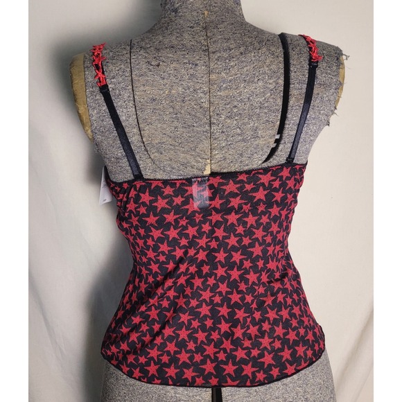 Vintage 90s Y2K Deadstock Black Red Star Bustier Top Panties Set Mesh Alt Goth L - Picture 4 of 11